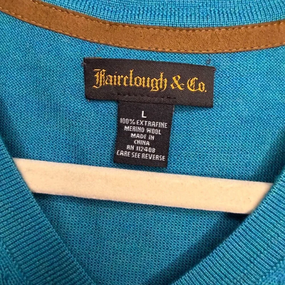 Fairclough & Co. V Neck Sweater Pullover 100% Merino Wool Quiet Luxury - Large